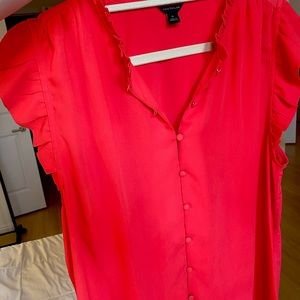 Ann Taylor watermelon botton down blouse with ruffle sleeves